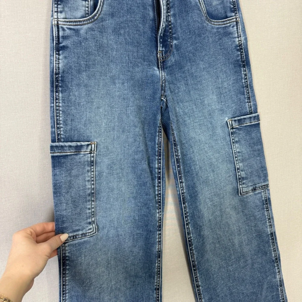 Kut from the Kloth Jodi‎ Fab Ab Wide Leg Jeans Womens 2 Blue Cargo Streetwea